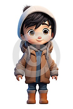 Cute Boy Dressed in Winter Clothes Happy Cartoon Character