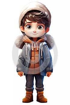 Cute Boy Dressed in Winter Clothes Happy Cartoon Character