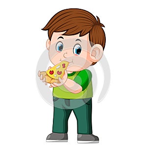 Cute boy eating pizza