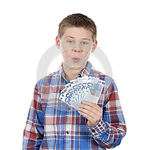 Cute boy with euro notes