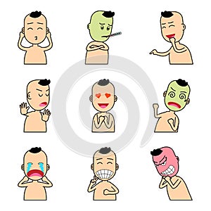 Cute boy faces emotions