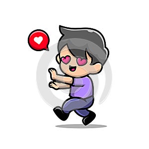 cute boy falling love cartoon icon illustration