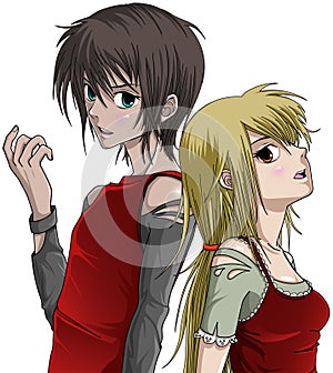 Cute boy and girl - anime style photo