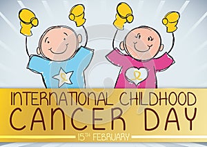 Cute Boy and Girl Commemorating International Childhood Cancer Day, Vector Illustration