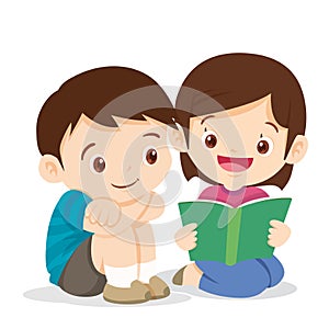 Cute boy and Girl reading book