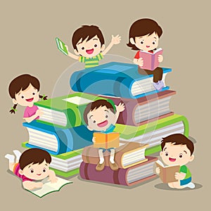 Cute boy and Girl reading book