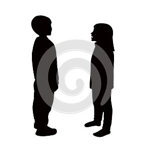 A cute boy and girl talking body silhouette vector black color silhouette vector