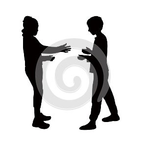 A cute boy and girl talking body silhouette vector black color silhouette vector