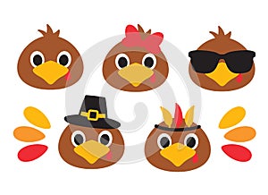 Cute Boy and Girl Turkey Faces Vector Illustration