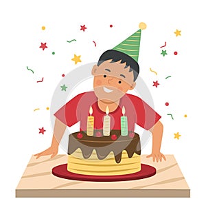 Cute Boy Happy and Enjoy Birthday Party Celebration Concept Illustration