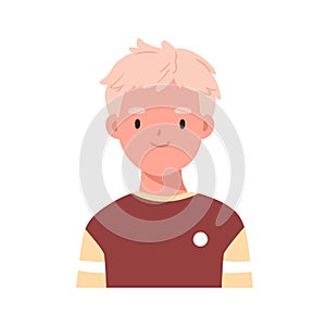 Cute boy head portrait. Positive child face avatar. Happy smiling school kid, little student. Adorable Scandinavian