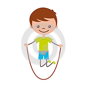 Cute boy jumping rope character icon