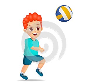 Cute boy kid playing volleyball