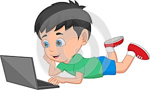 Cute boy with a laptop on white background