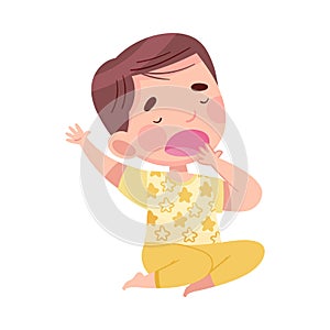 Cute Boy in Pajamas Stretching and Yawning Feeling Sleepy Vector Illustration