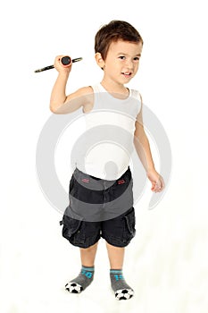 Cute boy playing batminton photo