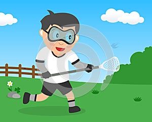 Cute Boy Playing Lacrosse in the Park