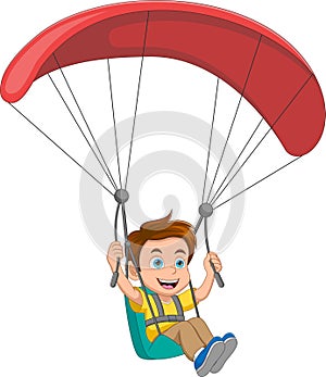 cute boy playing paragliding cartoon