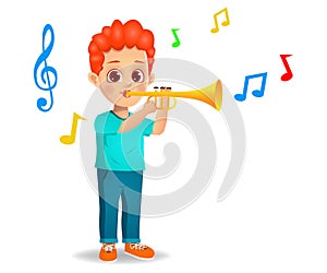 cute boy playing trumpet 