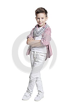 Cute boy posing isolated on white background
