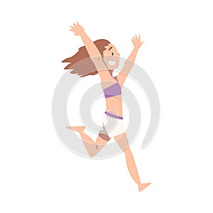 Cute Boy Running on the Beach, Adorable Child Having Fun on Summer Holidays Cartoon Vector Illustration