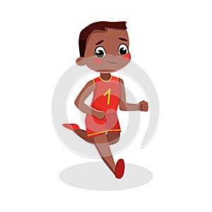 Cute Boy Running, Kid in Sports Uniform Doing Physical Exercise, Active Healthy Lifestyle Concept Cartoon Style Vector