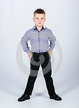 Cute boy serious event outfit. Impeccable style. Happy childhood. Kids fashion. Small businessman. Business school