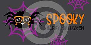 Cute Boy Spider With Orange glasses - Halloween hand drawn on t-shirt design, greeting card or poster design Background Vector