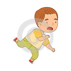 Cute Boy Tumbling Over and Stumbling While Running and Rushing at Full Speed Vector Illustration