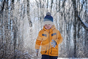 Cute boy on a walk on a winter day