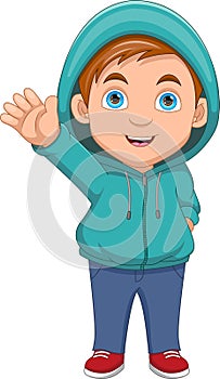 cute boy waving cartoon