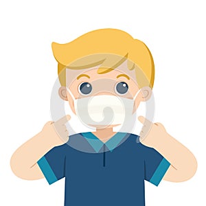 A cute boy wear medical mask. Virus protection