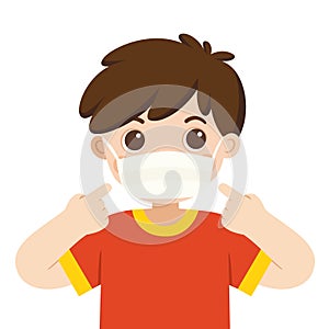 A cute boy wear medical mask. Virus protection