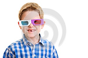 Cute boy wearing 3D glasses