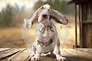 a cute Bracco Italiano puppy scratching in the fresh air