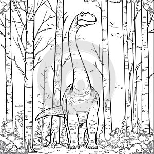 Cute Brachiosaurus in a Forest Coloring Page