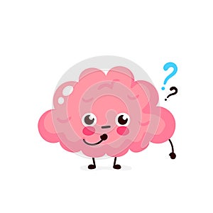 Cute brain with question mark character