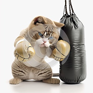Cute brawler boxing cat with punching bag