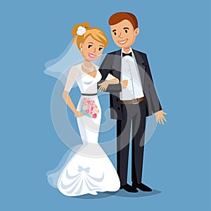 Cute Bride and groom, Wedding Party set illustration.