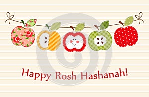 Cute bright apples garland as Rosh Hashanah Jewish New Year symbols