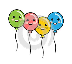 Cute bright balloons on white background