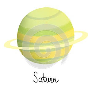 Cute bright colorful Saturn planet. Isolated on white background