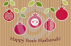 Cute bright pomegranates garland as Rosh Hashanah Jewish New Year symbols photo