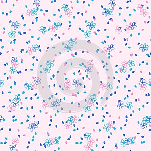 Cute Bright Spring Flower Seamless Pattern Decoration with Confetti
