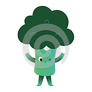 Cute broccoli character, green healthy eating for kids, kawaii cartoon vegetable creature with funny face expression