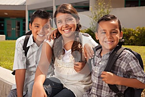 Cute Brothers and Sister Ready for School