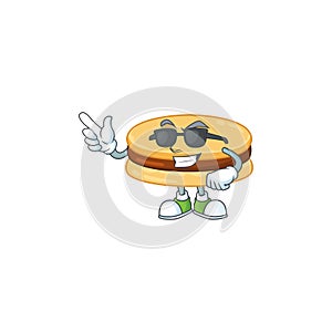 Cute brown alfajor cartoon character design style with black glasses