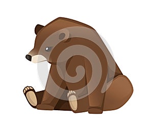 Cute Brown bear. Carnivoran mammals, family Ursidae. Cartoon animal design. Flat  illustration isolated on white background