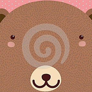 Cute brown bear, cartoon character, greeting card, vector