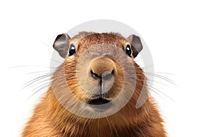 Cute brown capybara animal looking at camera isolated on white background